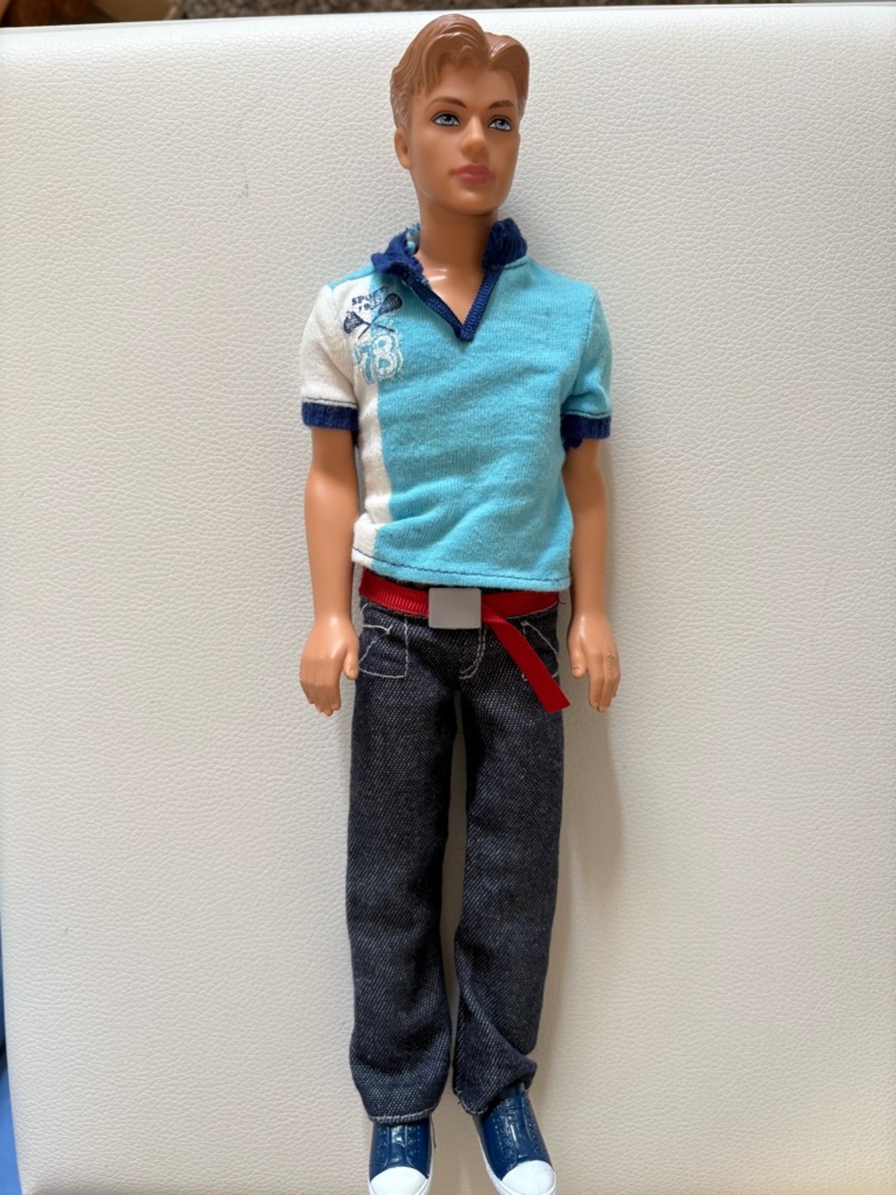 Barbie Ken Doll Blue & White Polo with Jeans and Red Belt